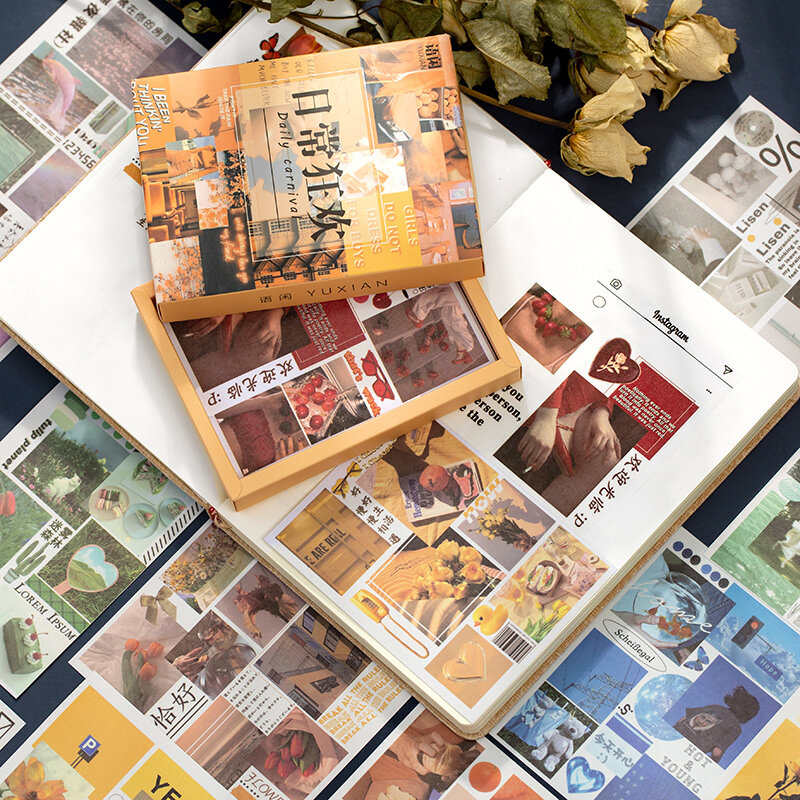 Yoofun-pegatinas decorativas de papelería con patrones sin repetir, álbum de recortes de ensueño colorido, diario de bricolaje, palo de Vaporwave Retro, 50 unidades