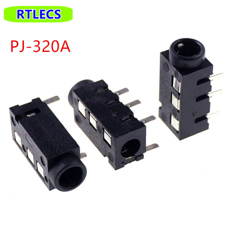 TRRS 오디오 잭 커넥터 관통 구멍 PCB, 수평 4 도체 직각, 내부 스위치 없음, 4 극, 3.5mm, 10 100 개