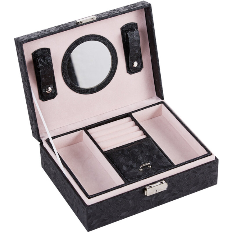 JWWWBOX luksusowe wielowarstwowe Big Jewelry Box dla kobiet kolczyki pierścionki bransoletki pudełko na biżuterię z lustrem JWBX51