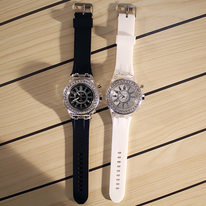 8 Types Colorful Rhinestone LED Sport Watches Luminous Glowing Women Quartz Watch Ladies Silicone Wristwatches