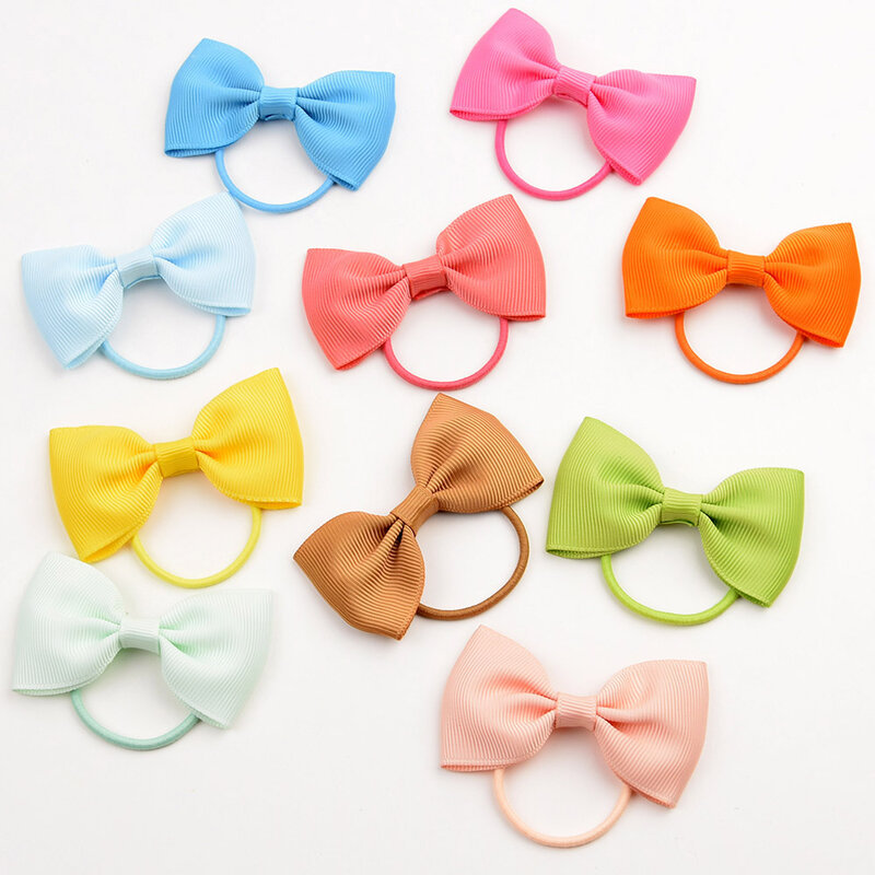 2pcs/lot Small Ribbon Bows With Elastic Hair Bands For Kids Girls Ponytail Candy Color Bowknot Hair Ropes Ties Hair Accessories