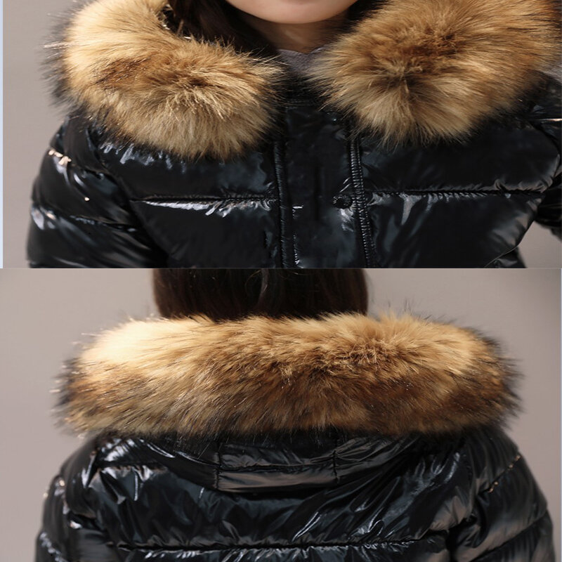 패션 화이트 버블 코트, 큰 모피 칼라, 광택 짧은 재킷, 겨울 가을 방수 여성 퍼퍼 재킷, 파카, Mujer 2023 신상