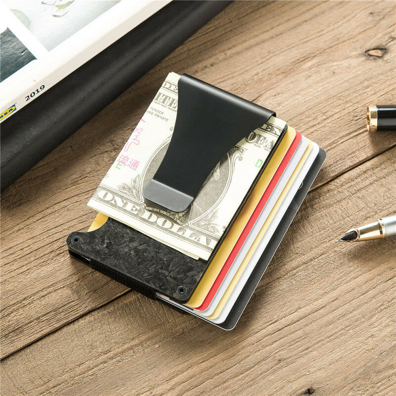 Tarjetero de fibra de carbono para hombre, billetera de aluminio de diseño, minimalista, de Metal, Rfid