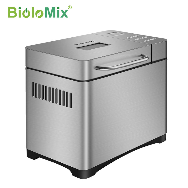 Biolomix สแตนเลส1KG 19-In-1เครื่องทำขนมปังอัตโนมัติ650W โปรแกรมได้3ขนาดก้อนผลไม้ Nut Dispenser