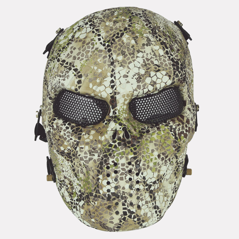 Topeng Tengkorak Airsoft Topeng Hantu Halloween Seram Wajah Penuh Topeng Taktis dengan Masker Zombie Horor Pelindung Mata Jaring Logam