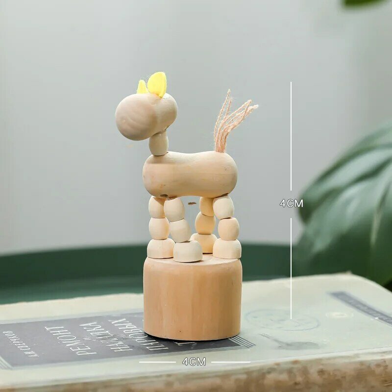 Kartun Karya Seni Kayu Bergerak Boneka Desktop Patung Ornamen Badut Kuda Jerapah Patung Anjing Kerajinan Mainan Hadiah Dekorasi Rumah