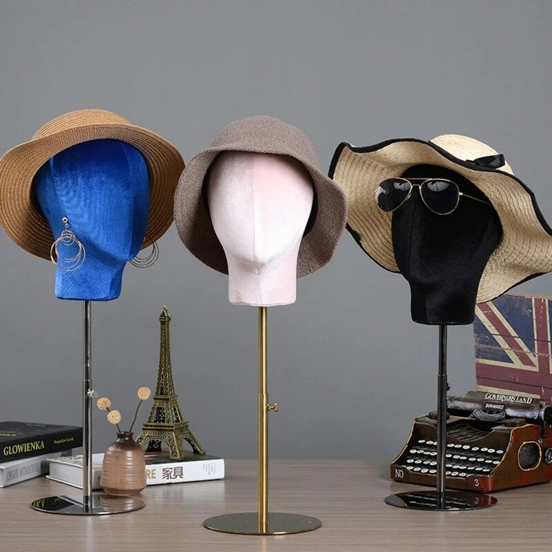 Metal Hat Stands Durable Stable Metal Hat Cap Rack Wigs Holder Soft Cloth Flannel Head Model