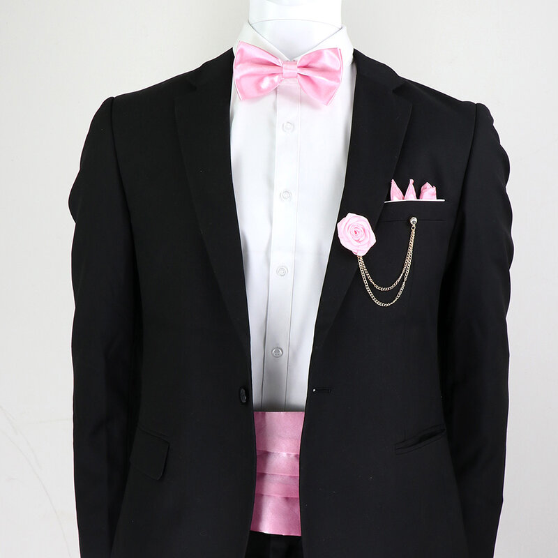 Klasyczny garnitur jednolity kolor męski krawat Bowtie talia seal chusteczka zestaw broszka na luksusowy ślub Groom krawat Gravatas