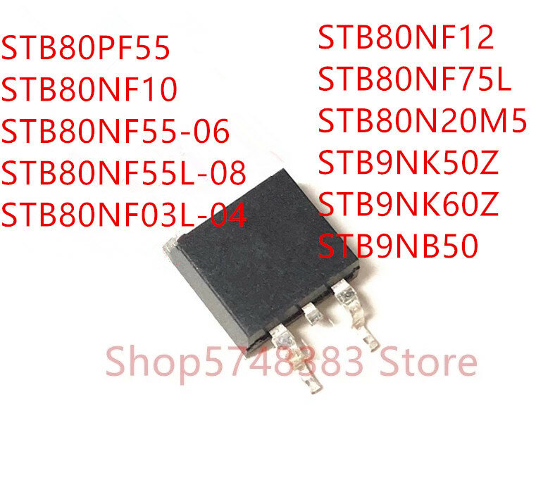 STB80NF55-06 STB80PF55 STB80NF10, STB80NF55L-08, STB80NF12, STB80NF75L, STB80N20M5, STB9NK50Z, STB9NK60Z, STB9NB50, 10 piezas
