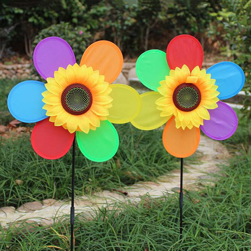 1pc divertente adorabile bambino fai da te colorato girasole mulino a vento giocattolo per bambini attività all'aperto giocattolo decorazione del giardino regalo