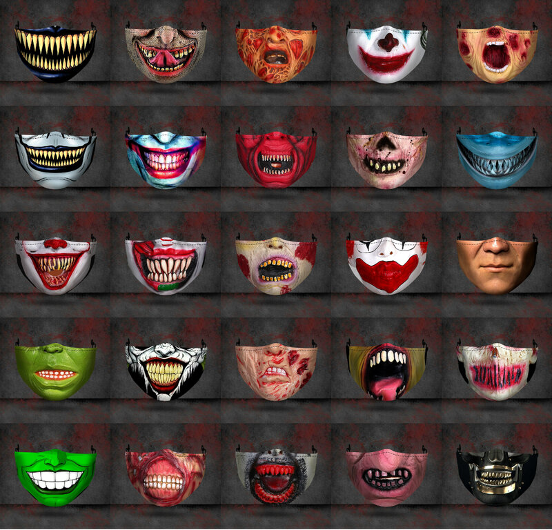 Masques qualifiée aux grande bouche pour adultes, 1 masque, 2 filtres PM 2,5, 3D, Halloween Mascul37, Masque de clown lavable réutilisable