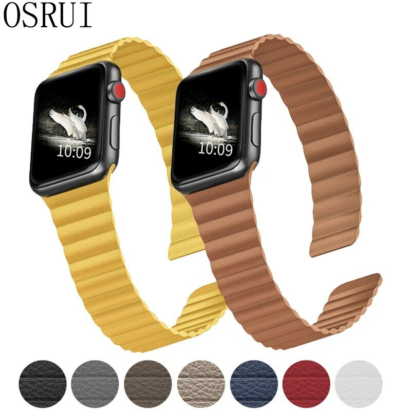 Leather Loop strap for Apple watch band 5 4 3 Magnetic Closure Bracelet iwatch band 44mm 40mm 42mm 38mm Series 5 4 3 2 Watchband