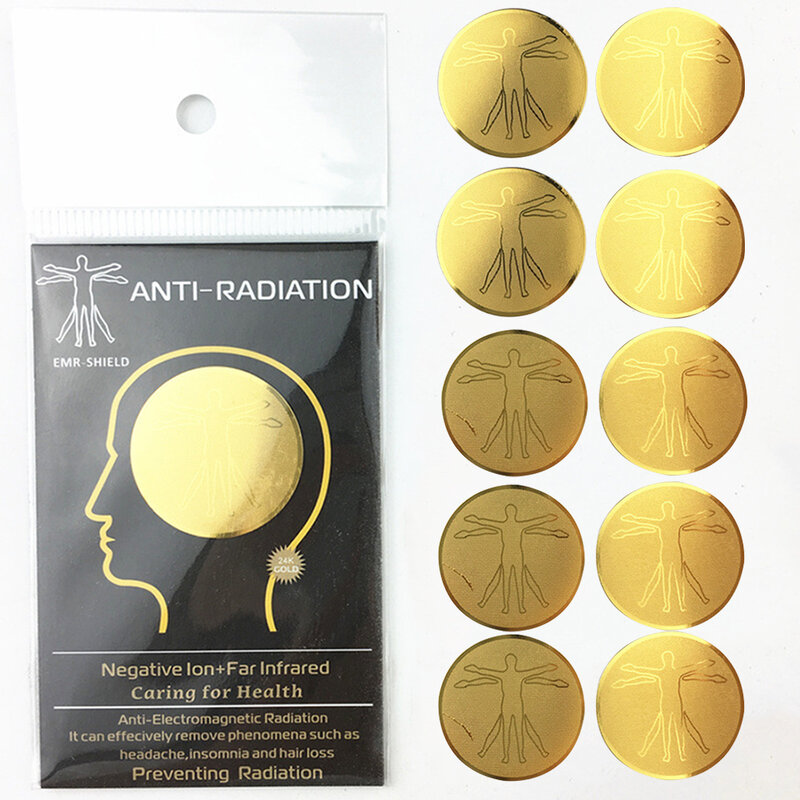 10pcs Mobile Phone Protector Sticker Back Flim Anti Radiation Ultra Thin Universal 24k Gold Plating EMF Blocker Negative Ions