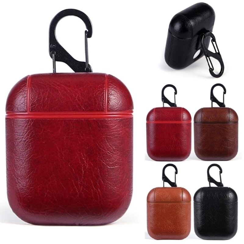 Luxury Leather Sleeve Earphone Case For Apple Airpods Vintage Headphone for Airpods 1 2 Brown Charging Box Hook Protective Cover