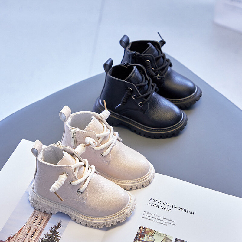 ฤดูใบไม้ผลิสำหรับเด็กฤดูใบไม้ร่วง Sepatu BOOT Pendek ชายแฟชั่นอังกฤษรองเท้าสาวแฟชั่น Sepatu BOOT Pendek เด็กคุณภาพรองเท้าหนัง