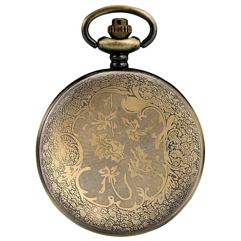 الرجعية البرونزية الجوف الوجه ساعة جيب كوارتز الأرقام الرومانية الذهب ساعة مزدوجة سلسلة عصرية ودائمة قلادة قلادة هدايا