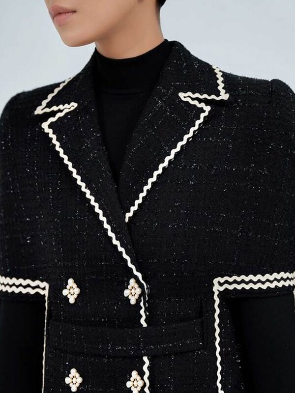 재단사 매장 블랙 화이트 트리밍 트위드, 멋진 망토와 스커트, 독특한 겨울 겉옷