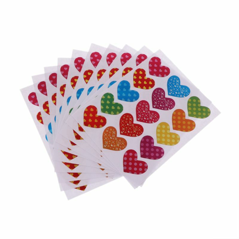 Pegatinas decorativas con forma de corazón para niños, sobres, tarjetas, manualidades, álbum de recortes, premios de clase, premios, 10 hojas
