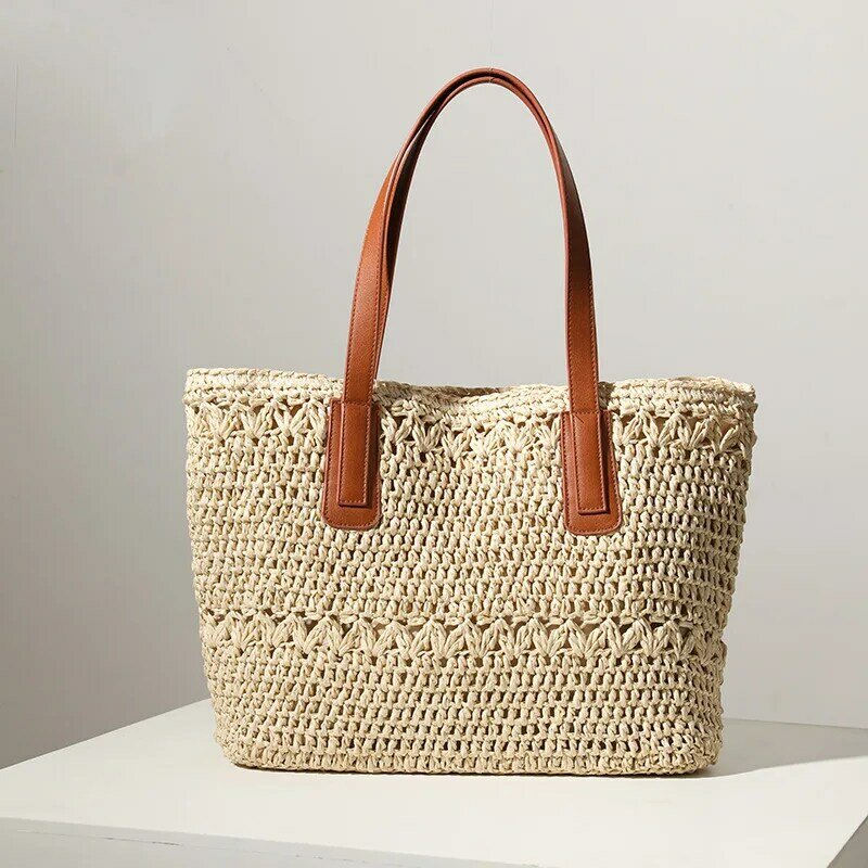 Woven bag female straw woven bag temperament one-shoulder portable large-capacity rattan bag ins the same holiday beach bag