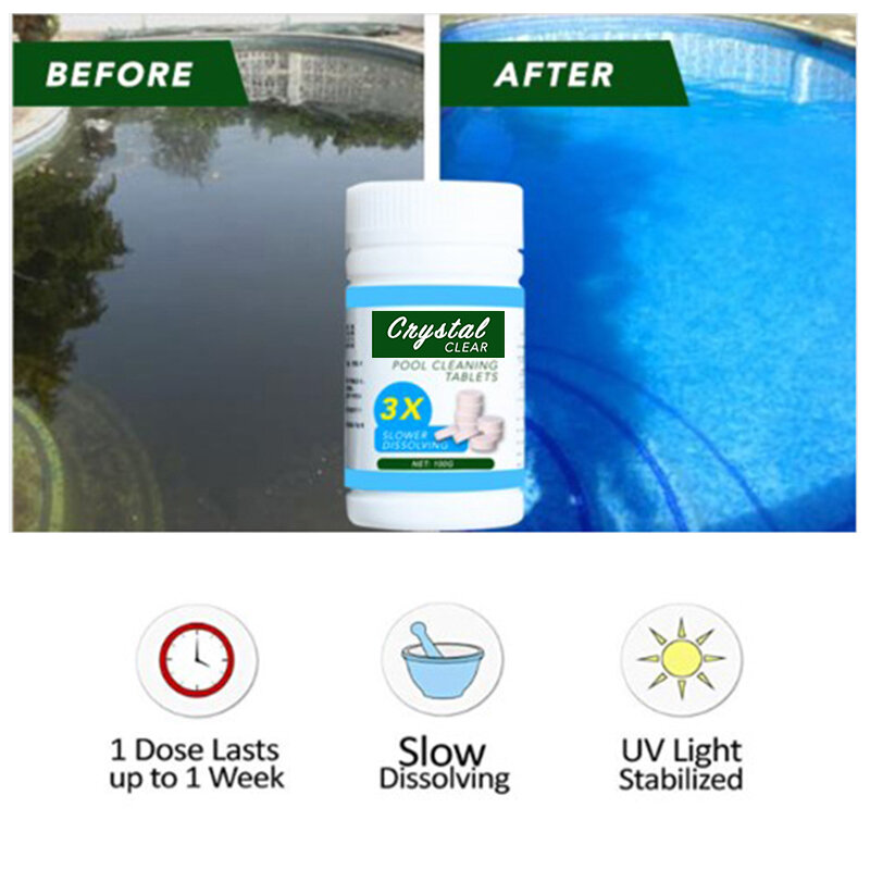 100Pcs Zwembad Schoonmaken Tabletten Desinfectie Pillen Chloor Tabletten Instant Bruisende Pijpen Cleaning Water Desinfectie