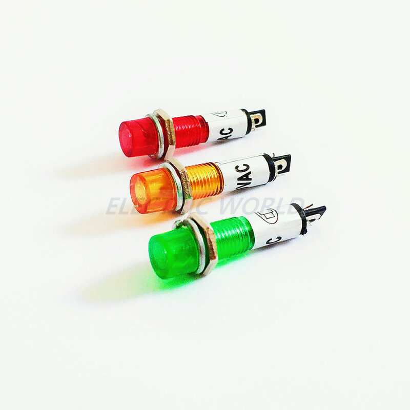 Luces indicadoras de plástico LED, lámpara de señal de potencia de 7mm, agujero de 5 piezas, impermeable, 12V, 24V, 220v, sin cable, indicación LED