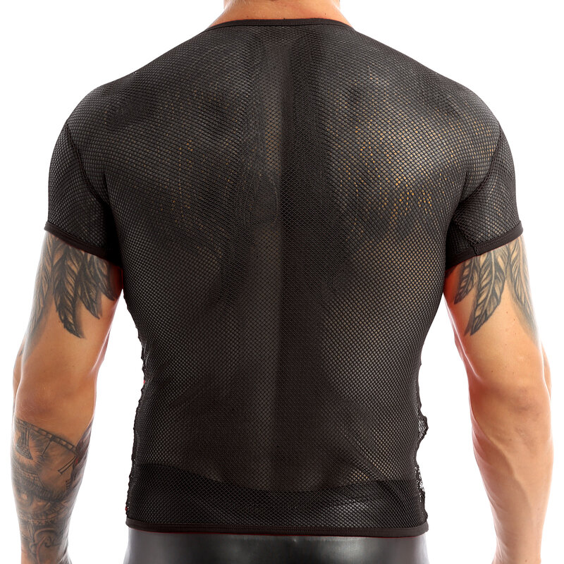 Hot Men See-through Mesh Fitness Tshirt Fishnet Muscle Tops Sexy Transparent Gay Male Singlet Sleeveless T-Shirt Vest Clubwear