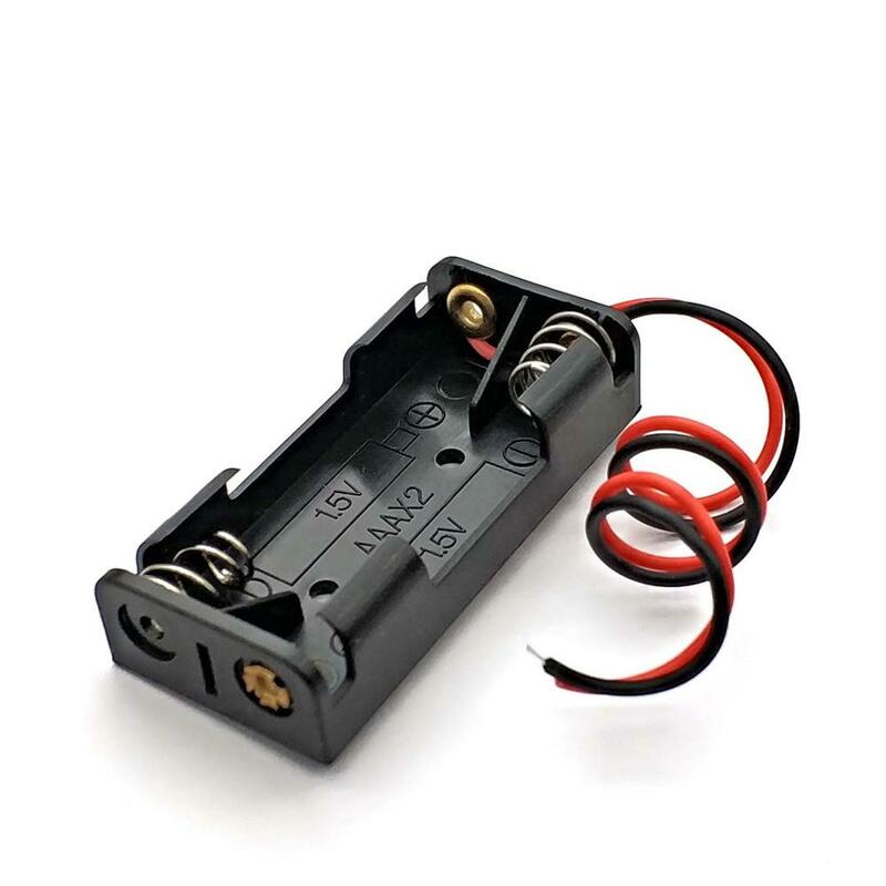 2x1.5 V AAA plastikowa czarna wiosna pudełko na baterie pojemnik na baterie plastikowy pojemnik z czarnymi i czerwonymi 150mm przewody doprowadzające