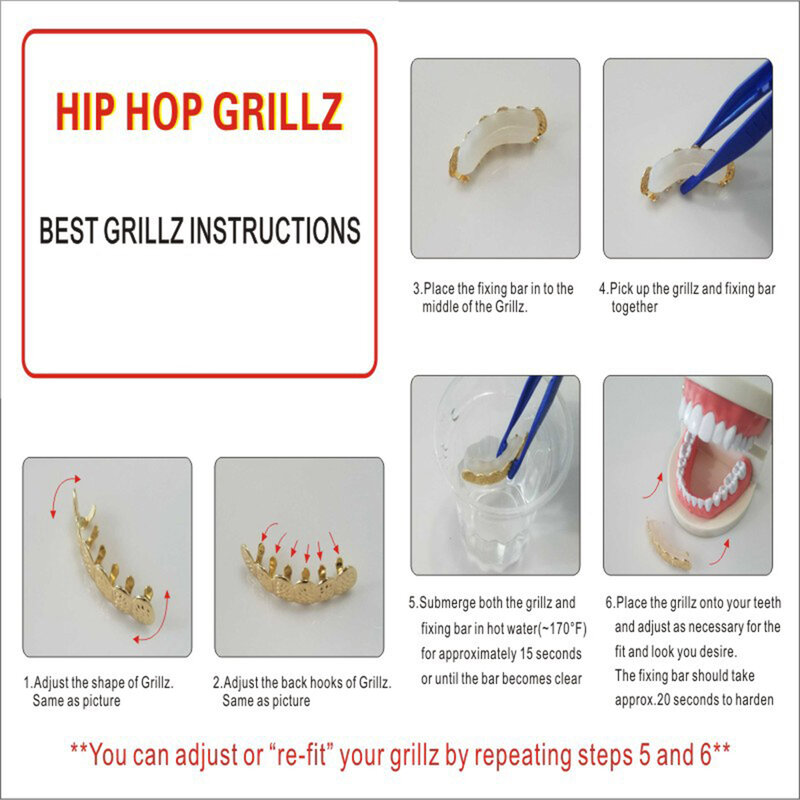 Hip Hop ฟัน Grillz ชุดสำหรับ Unisex Top ด้านล่างปากเงินทองฟันฟันหมวกที่ถอดออกได้ทันตกรรมแฟชั่นเครื่องประดับ