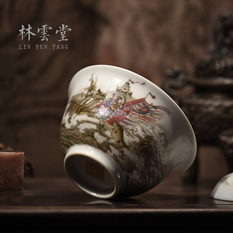 Lin Yuntang-figura de diosa turen jingdezhen, tazón de cerámica secundario, juego de té antiguo, pastel pintado a mano