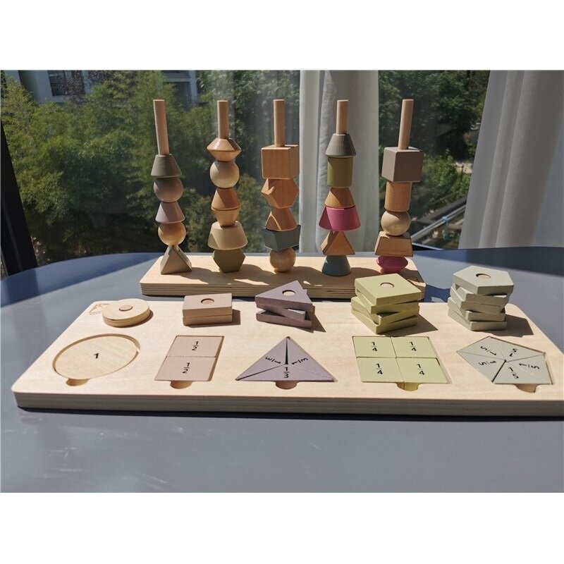 Kids Montessori Hout Vorm Stacker Wedstrijd Speelgoed Kralen Math Tellen Puzzel Denken Logic Traning Spelen