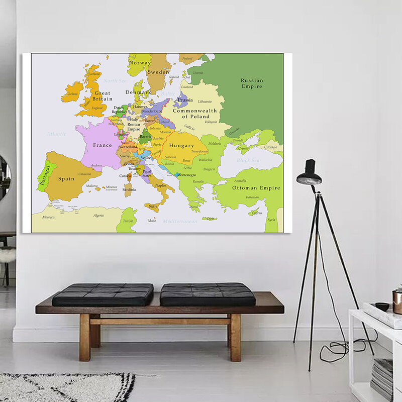 225*150cm Vintage europa mapa 1700-1850 duży plakat włókniny płótno do malowania w szkole dostarcza Home Decoration