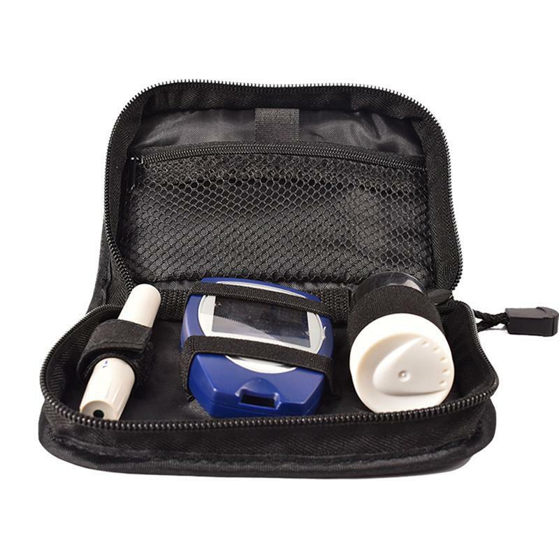 Bolsa de almacenamiento para oxímetro de 2 piezas, bolsa portátil para medir glucosa en sangre, estuche de tela Oxford para dispositivos médicos (negro)