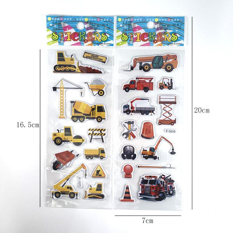 12 Lembar/Set Mobil Ekskavator Kendaraan Rekayasa Stiker Gelembung Kartun untuk Anak Laki-laki Mainan Pendidikan Kognitif Buku Tempel