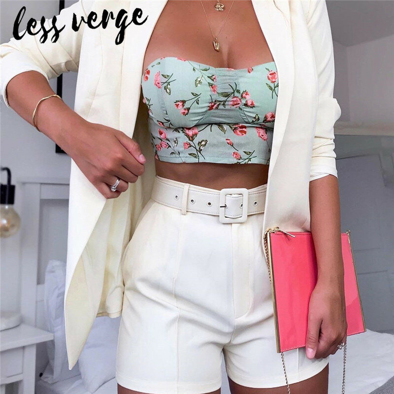 lessverge Work OL blazer coats and shorts suit set women Pink winter 2 piece outfits White office ladies two piece sets clothes
