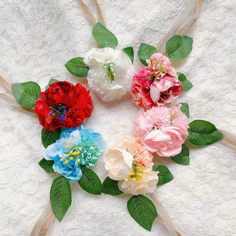 Molans人工花家の装飾のための結婚式の花嫁手首バラの花葉bridelギフト手首のコサージュのウェディングアクセサリー