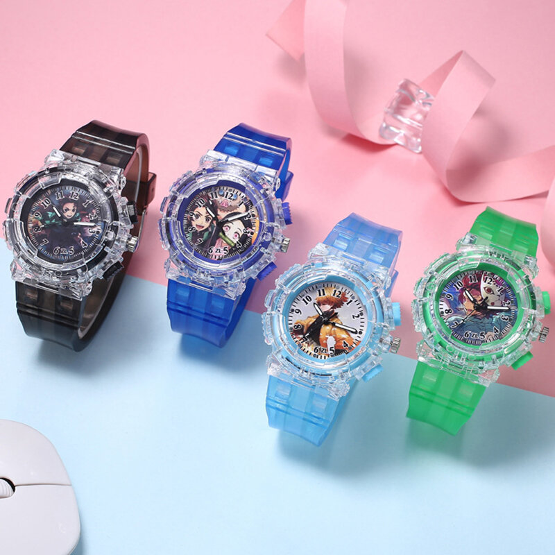СВЕТОДИОДНЫЕ светящиеся Детские часы в стиле аниме, часы для мальчиков и девочек, милые пластиковые изделия из нержавеющей стали