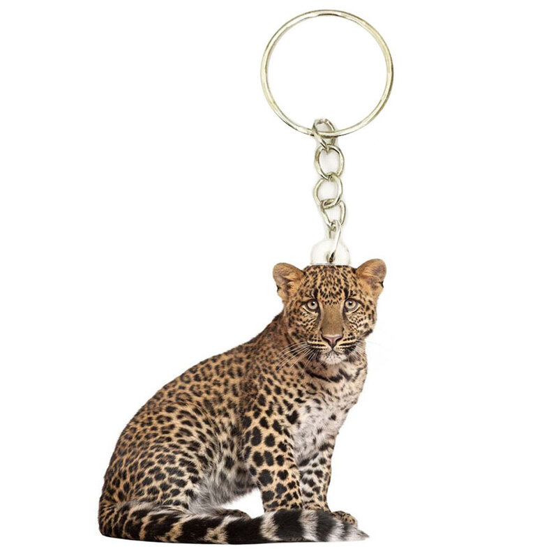 Брелок для ключей мужской/женский, модный стальной брелок с леопардовым рисунком, акриловый, с гепардовым принтом