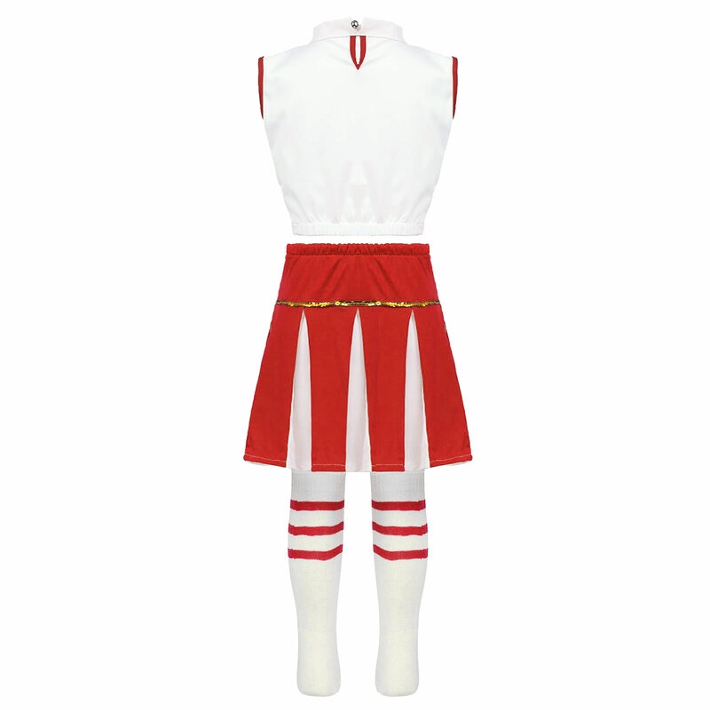 Girls Cheerleader Costume Schoolgirls Cheer Outfit Sleeveless Crop Top with Skirt and Socks Dancewear for Carnival Cosplay Party