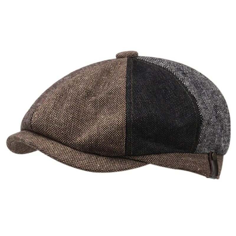 Chapéu de boina vintage chapéu de boina selvagem chapéus casuais unissex selvagem inverno boné de retalhos octogonal masculino casual
