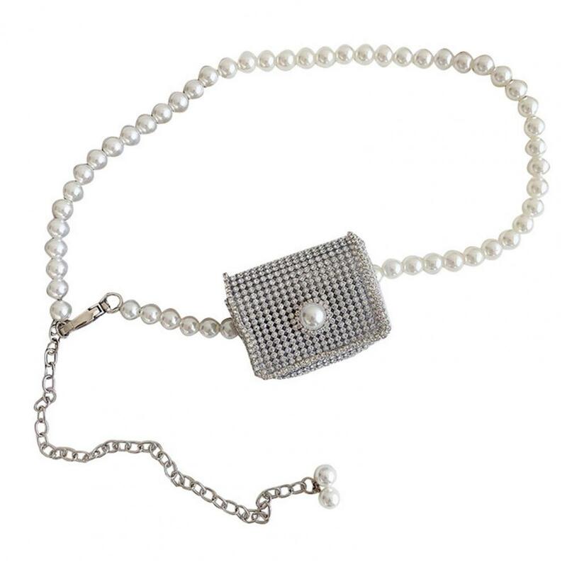 Mini riñonera con diamantes de imitación para mujer, bolso de cintura con perlas para fiesta, monedero de moda, tendencia de moda, 2021