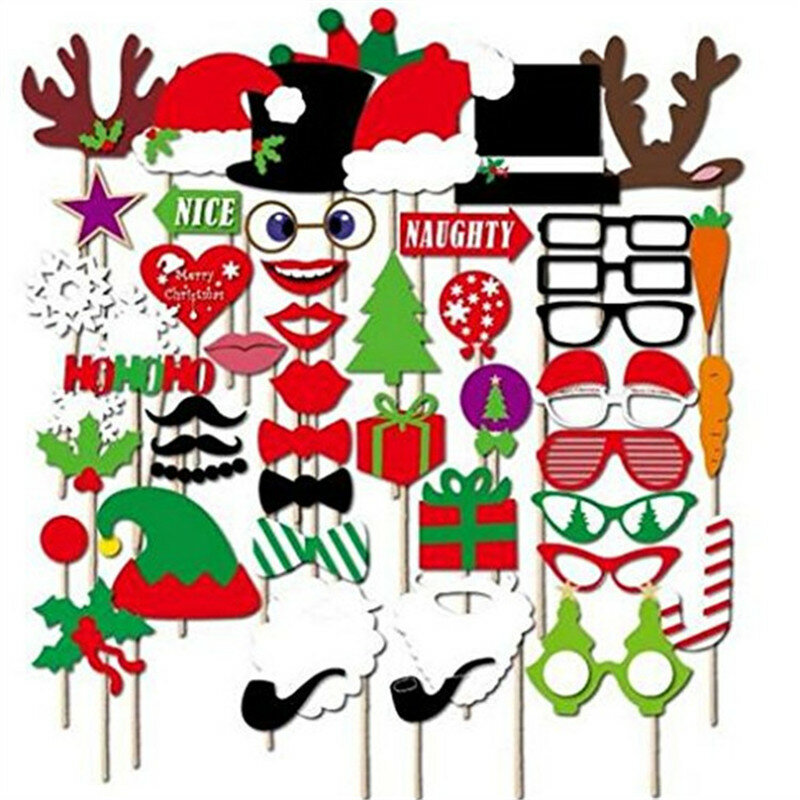 Kit de accesorios para fotomatón de Navidad, máscaras, labios, Barba, muñeco de nieve, suministros de decoración para bodas y fiestas de Navidad