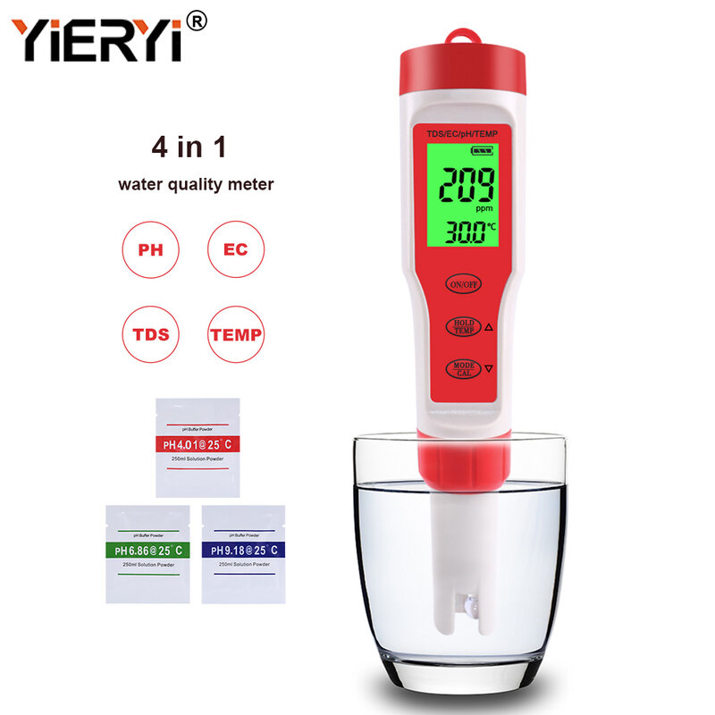 yieryi New TDS PH Meter PH/TDS/EC/Temperature Meter Digital Water Quality Monitor Tester for Pools, Drinking Water, Aquariums