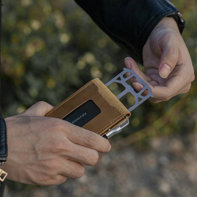 VM модный минималистичный кошелек, набор из натуральной кожи, металлический Rfid держатель для кредитных карт, антитифт, двойная сумка для денег, деловой значок