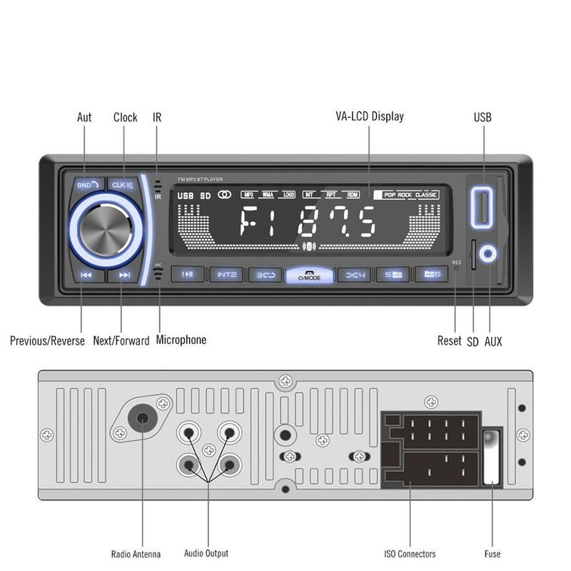 Autorradio Digital con reproductor MP3 y Bluetooth para coche, Radio con reproductor estéreo para coche, 1 Din, 12V, AUX, FM, USB/SD