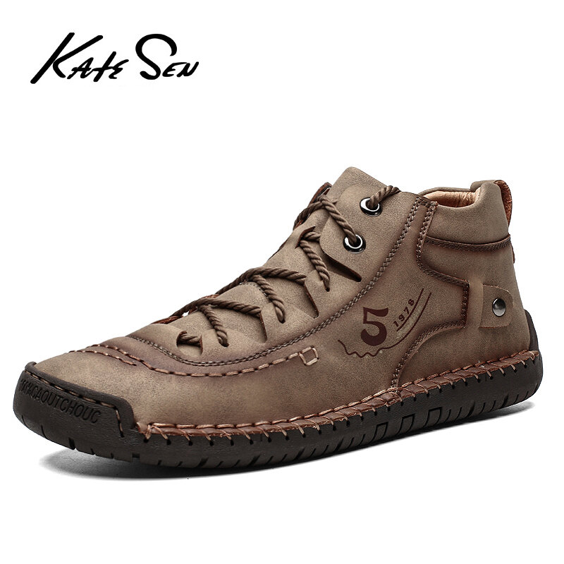 KATESEN Brand New High Quality Leather Men Shoes Outdoor Breathable Sneakers Fashion Casual Shoes Lace-up Men Loafers Big Size