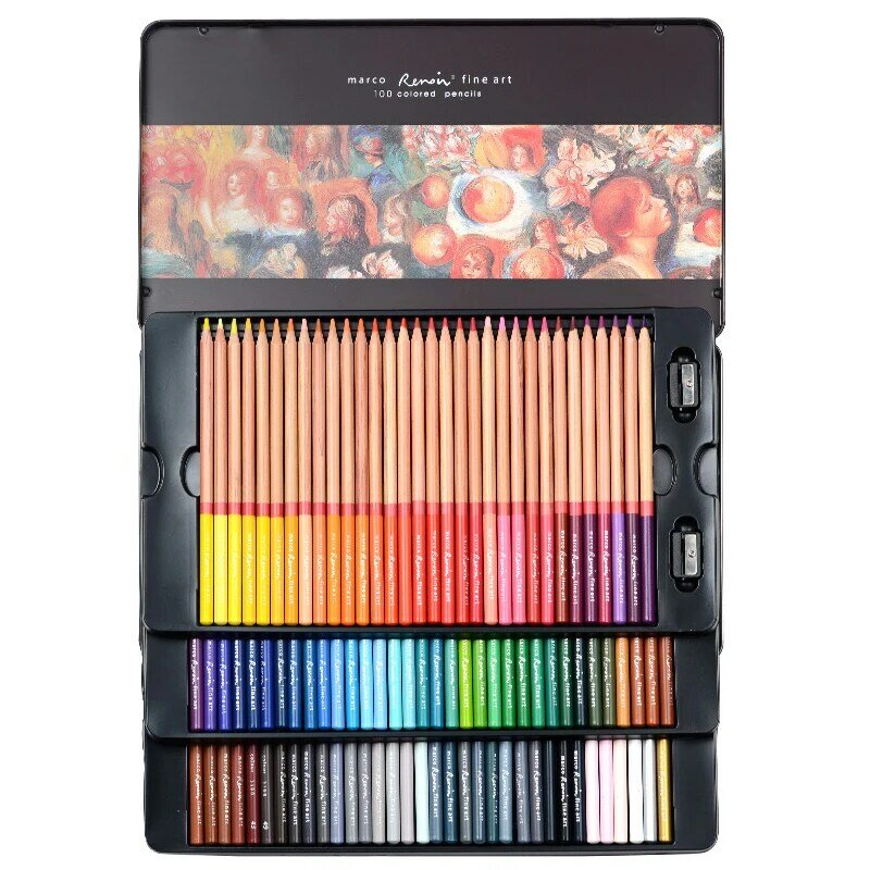Marco Renoir-lápices de colores al óleo para dibujar bocetos, suministros escolares, 24/36/48/72/3100 colores, 100/120