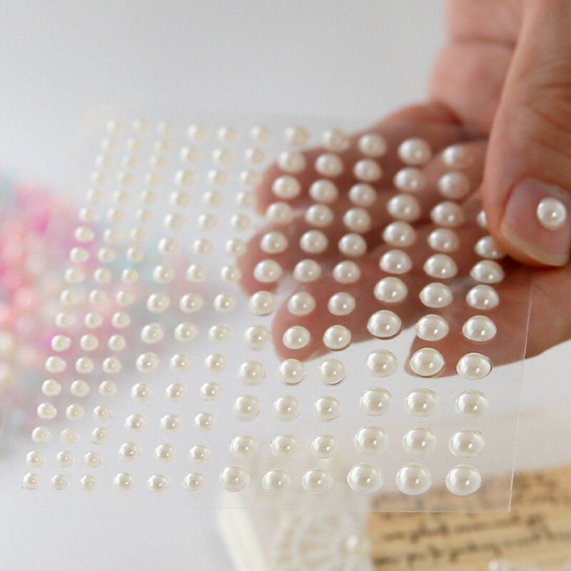 1แผ่นพลาสติก Semi-Circular Pearl ตกแต่งสติกเกอร์สำหรับงานฝีมือ DIY Scrapbooking หน้าเล็บโทรศัพท์มือถือ