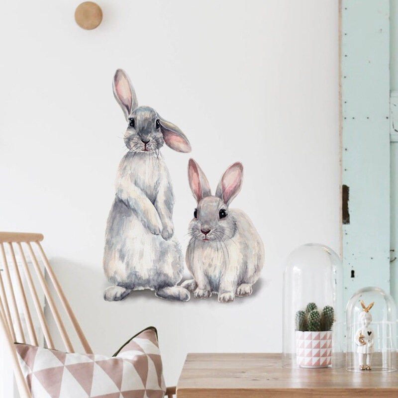 اثنين من الأرانب لطيف ملصقات الحائط للأطفال غرفة الاطفال ديكور المنزل للإزالة خلفية غرفة المعيشة غرفة نوم جدارية الأرنب الشارات