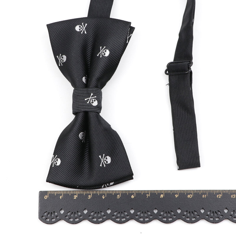 Gravata borboleta com lenço de caveira para homens, gravata borboleta de poliéster tecido em microfibra 100%, roupa de festa para casamento, halloween