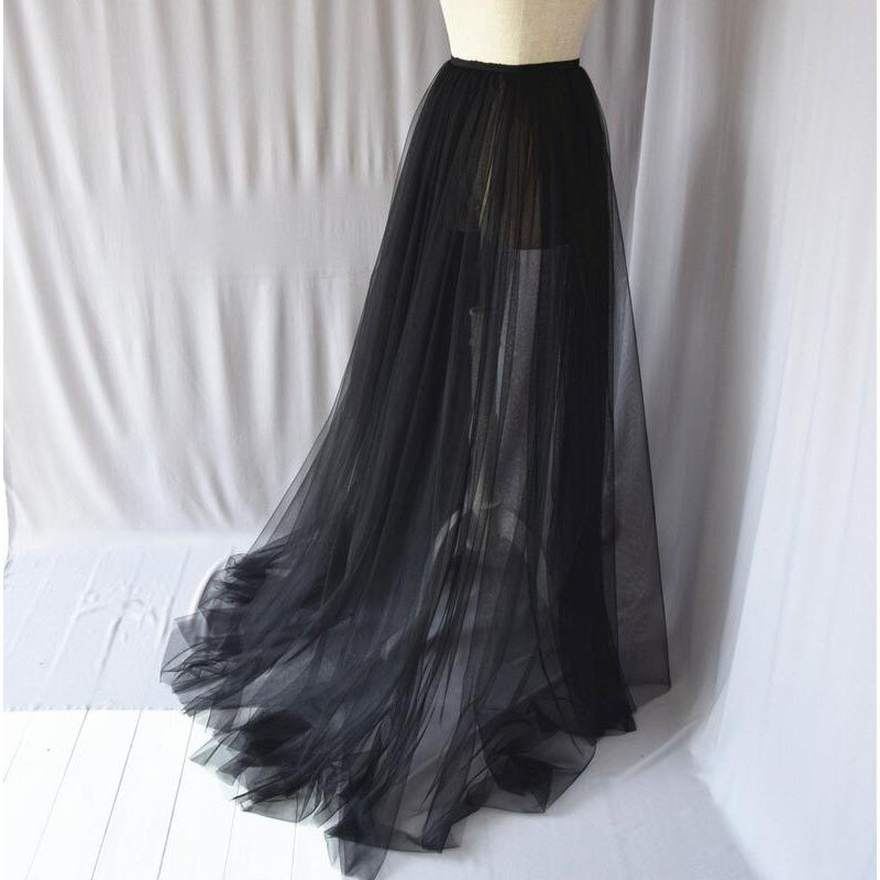 Белая Съемная Тюлевая юбка, черная верхняя Свадебная юбка с эластичным поясом, длинная Тюлевая юбка-макси со шлейфом для вечеринки